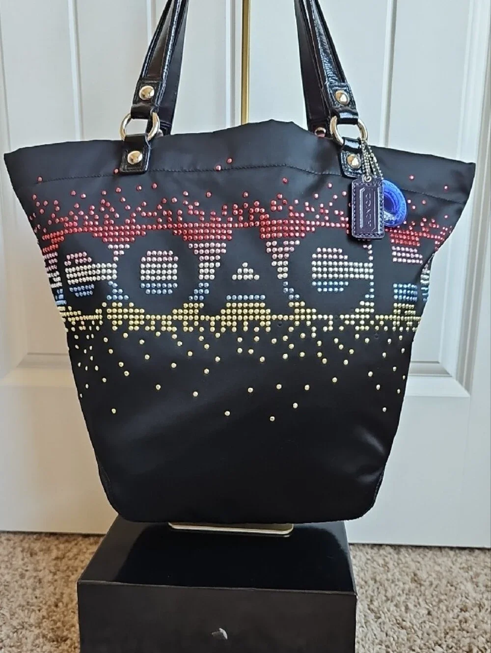 COACH Poppy Holiday Limited Edition Rhinestone Glam Tote Bag F17144 Black EUC